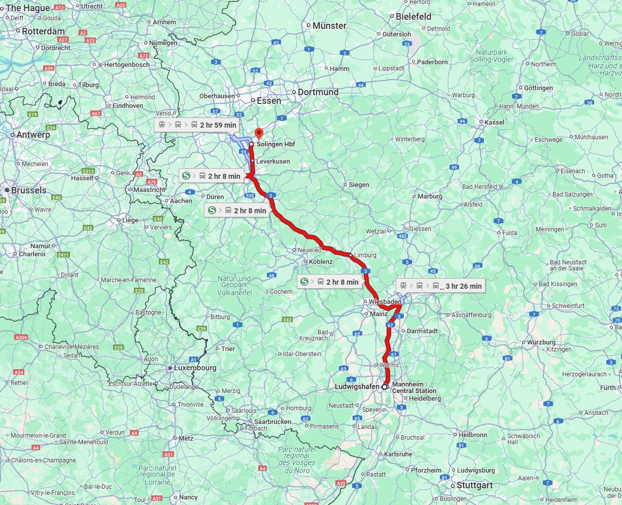 Anreise von Ludwigshafen am Rhein Zu Solingen Über 