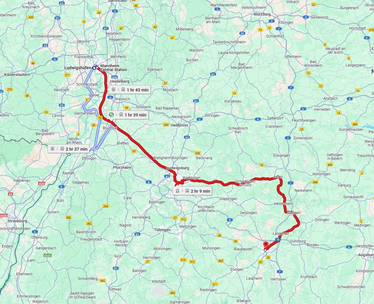 Anreise von Ludwigshafen am Rhein Zu Ulm Über 