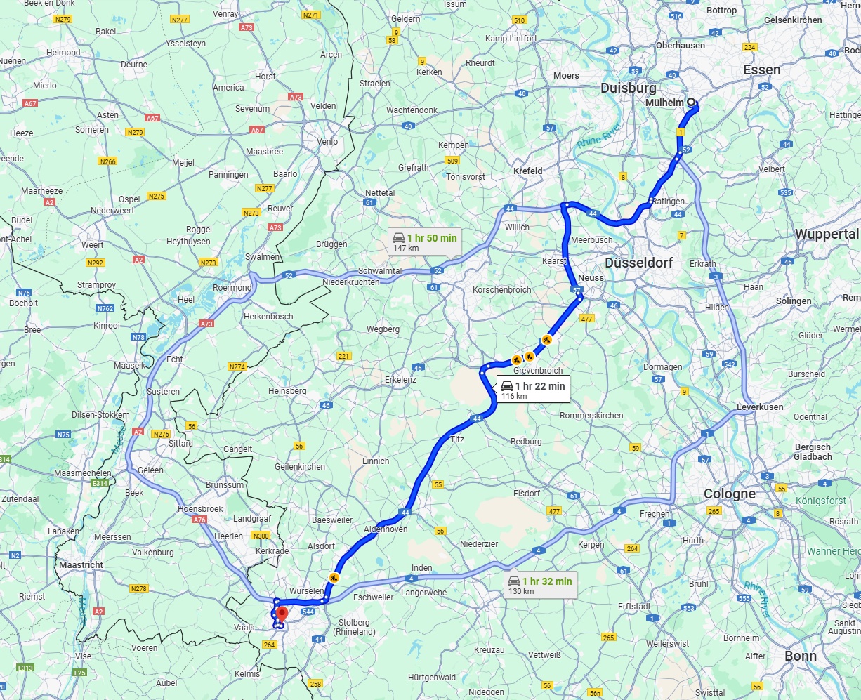 Anreise von Mülheim an der Ruhr Zu Aachen Über via A44