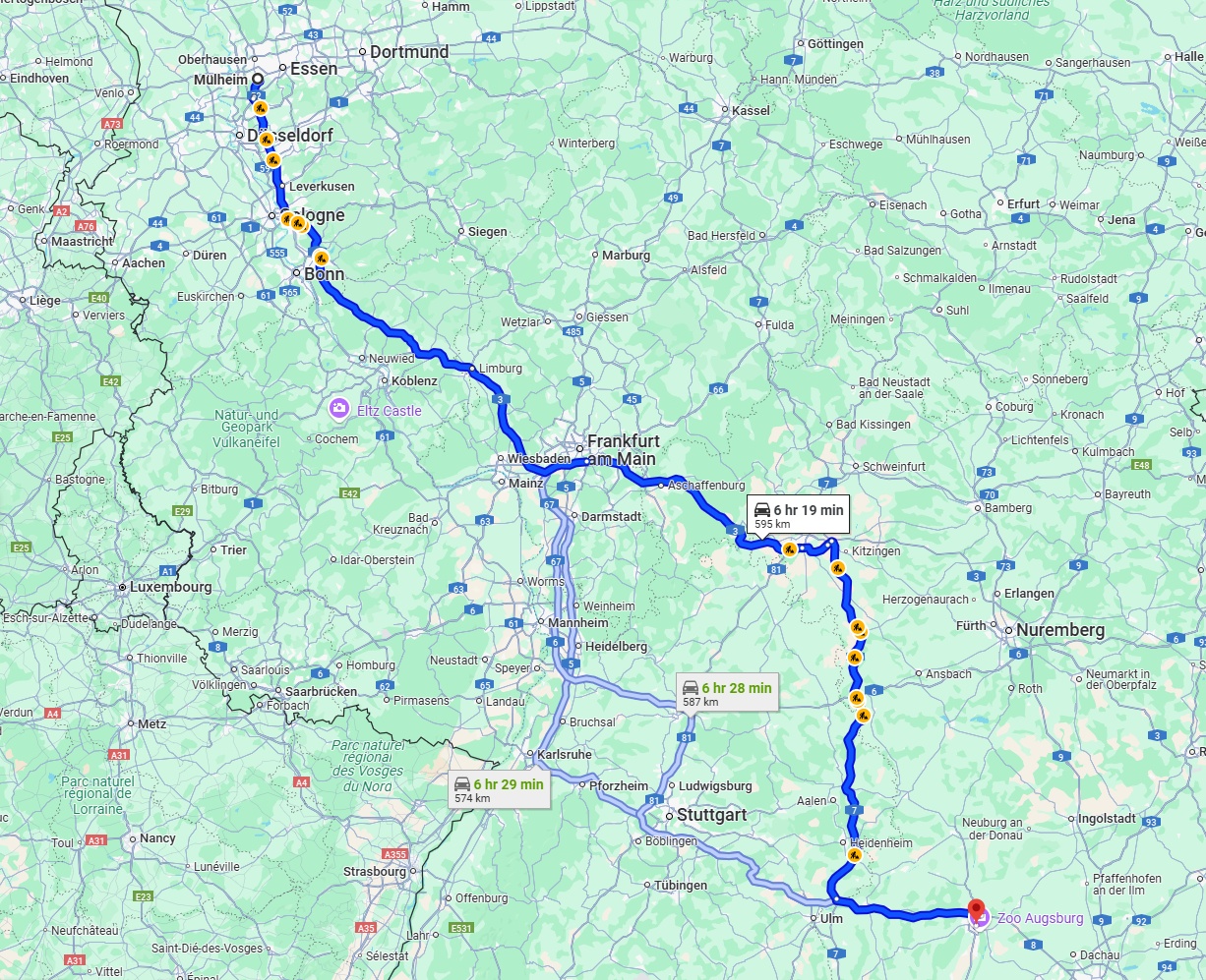 Anreise von Mülheim an der Ruhr Zu Augsburg Über via A3 and A7