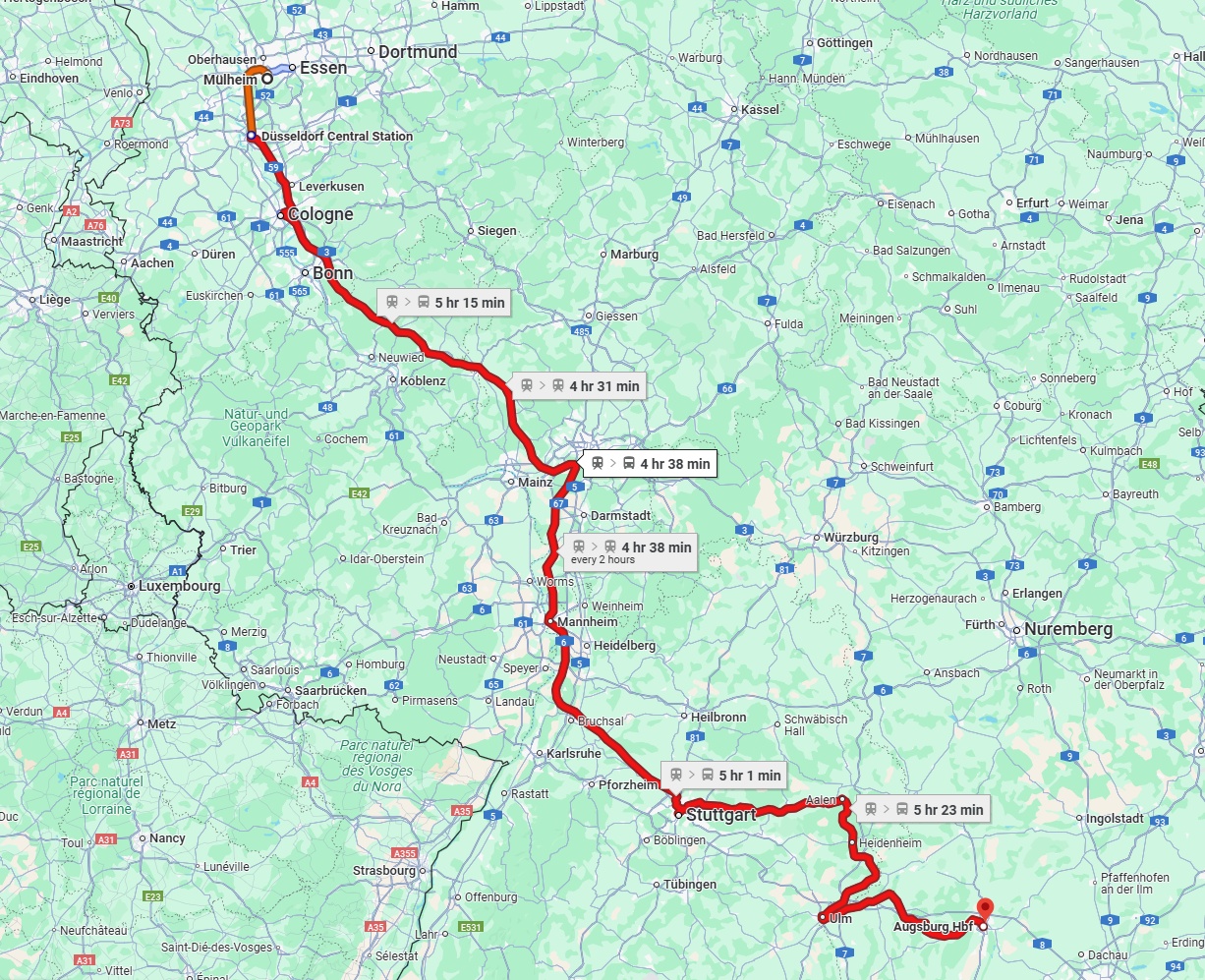 Anreise von Mülheim an der Ruhr Zu Augsburg Über 