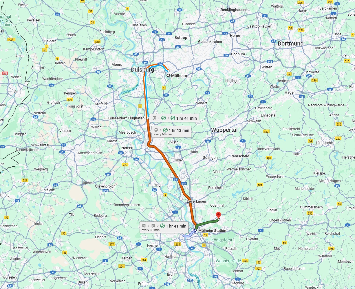 Anreise von Mülheim an der Ruhr Zu Bergisch Gladbach Über 