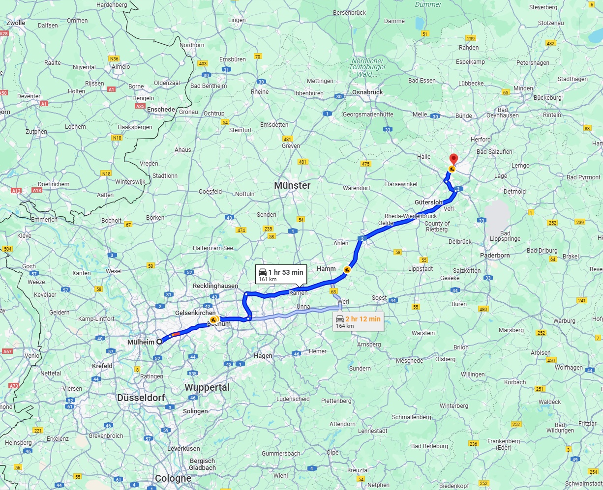 Anreise von Mülheim an der Ruhr Zu Bielefeld Über via A2
