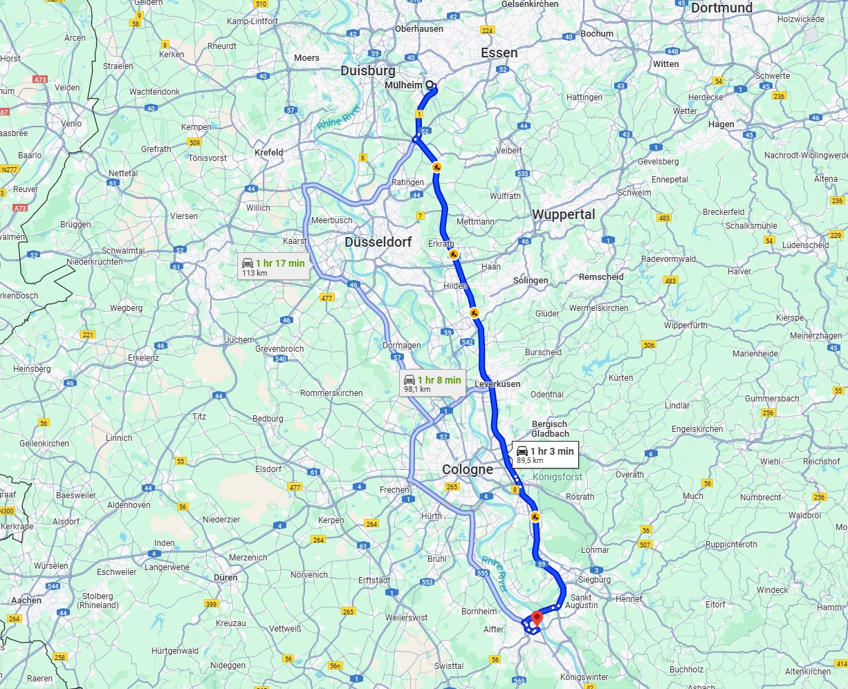 Anreise von Mülheim an der Ruhr Zu Bonn Über via A3