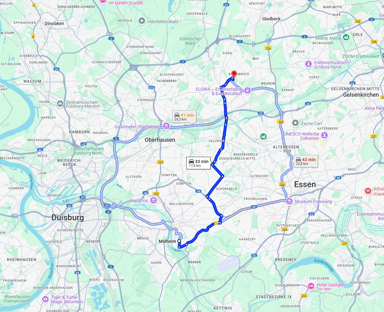 Anreise von Mülheim an der Ruhr Zu Bottrop Über via B1