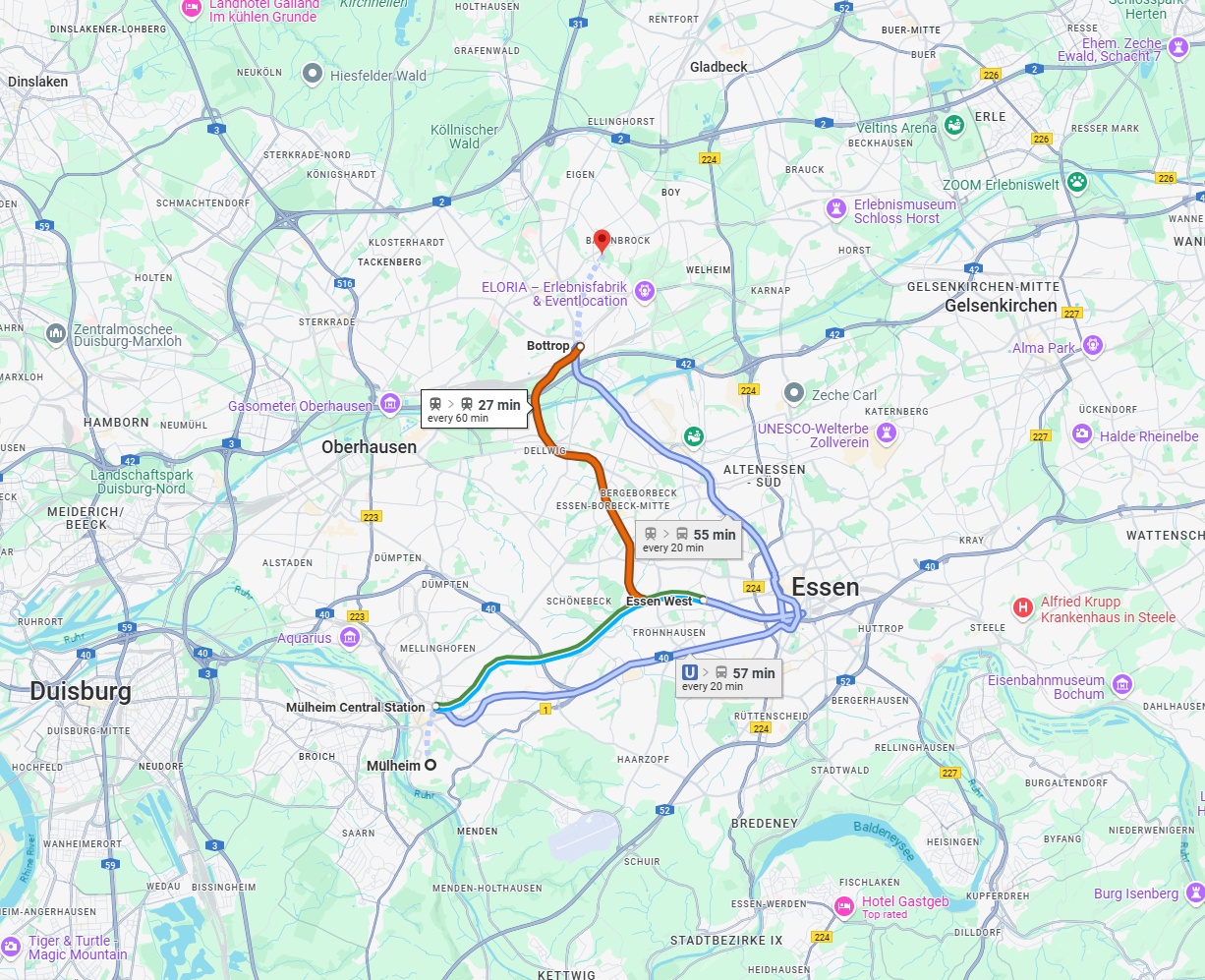 Anreise von Mülheim an der Ruhr Zu Bottrop Über 