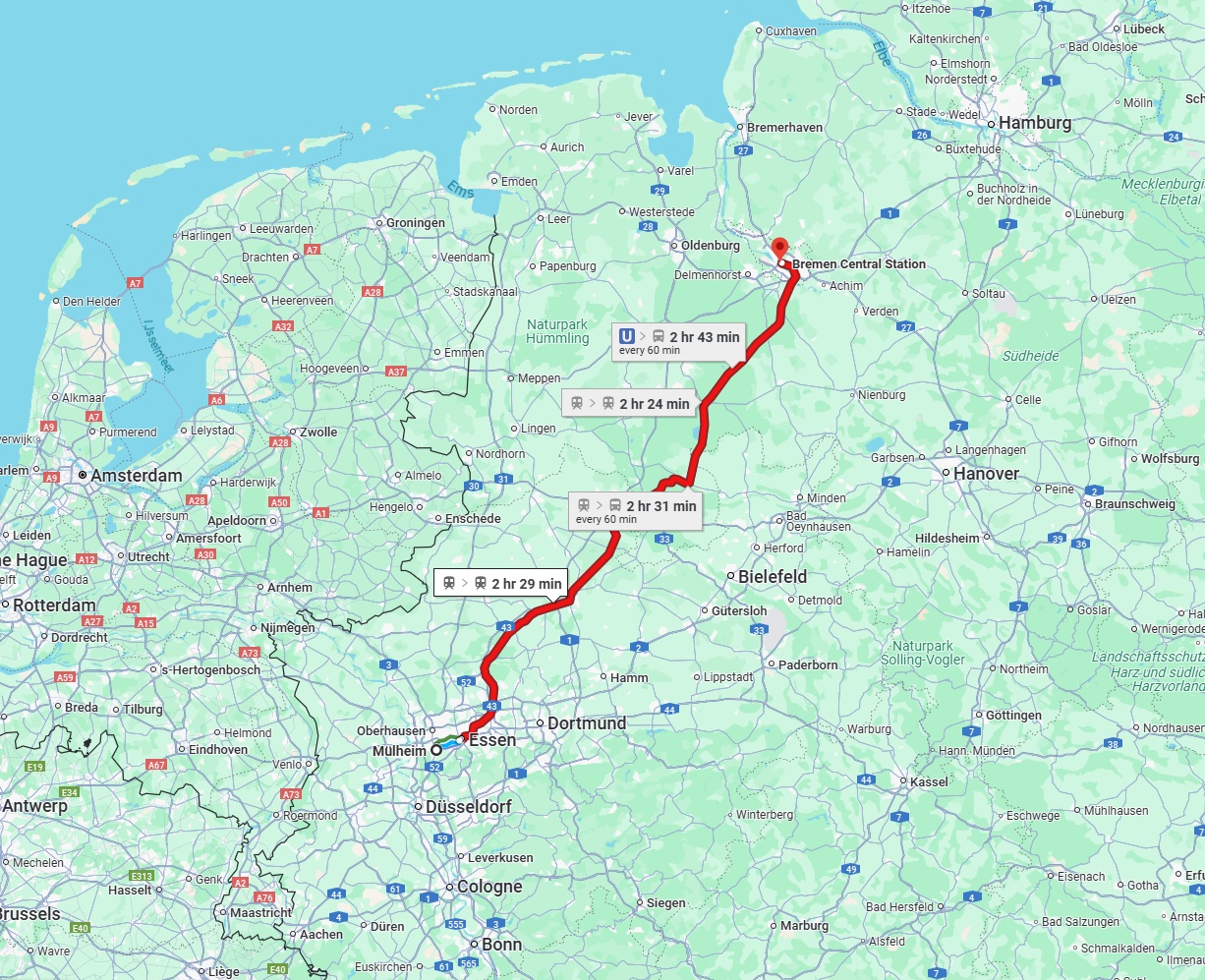 Anreise von Mülheim an der Ruhr Zu Bremen Über 