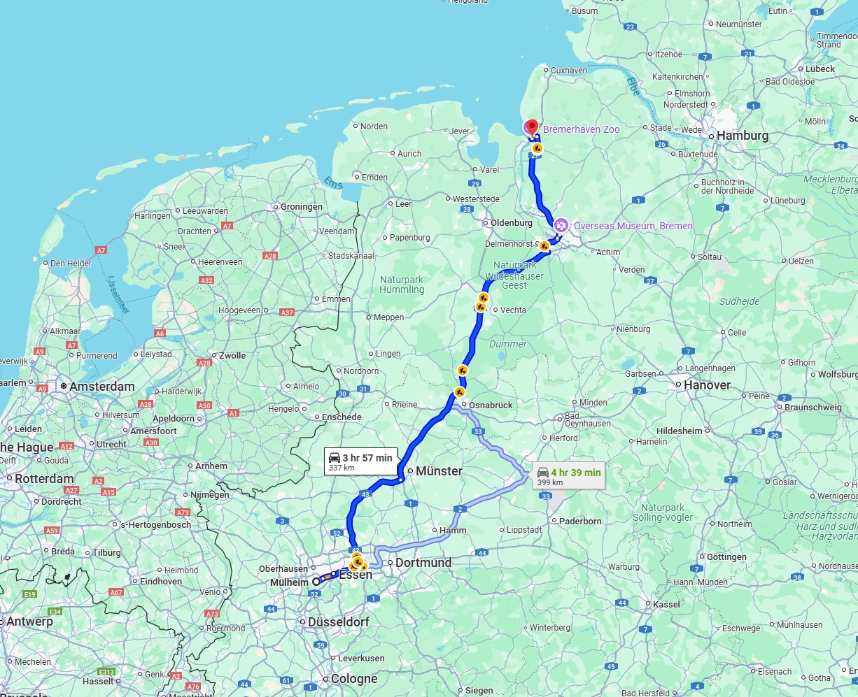 Anreise von Mülheim an der Ruhr Zu Bremerhaven Über via A1