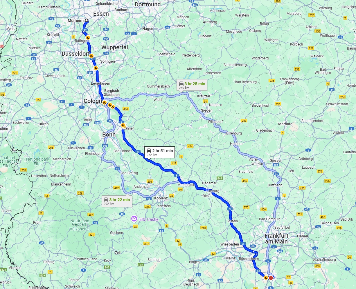 Anreise von Mülheim an der Ruhr Zu Darmstadt Über via A3