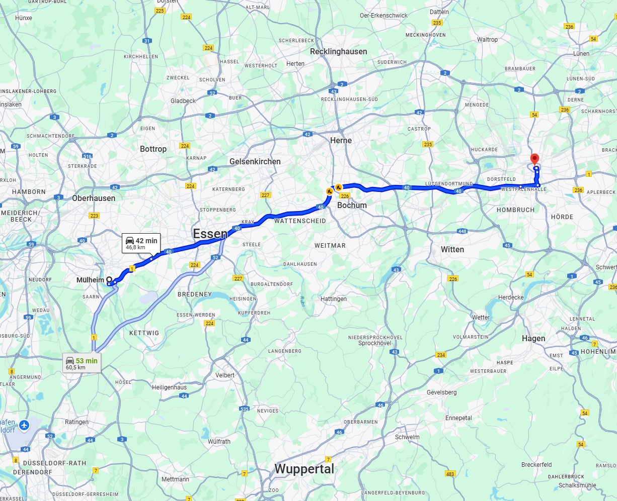 Anreise von Mülheim an der Ruhr Zu Dortmund Über via A40