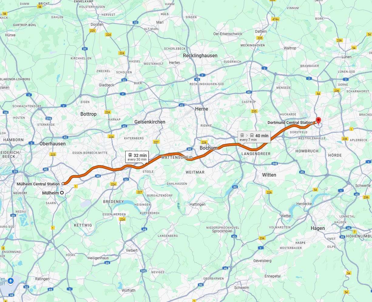 Anreise von Mülheim an der Ruhr Zu Dortmund Über 