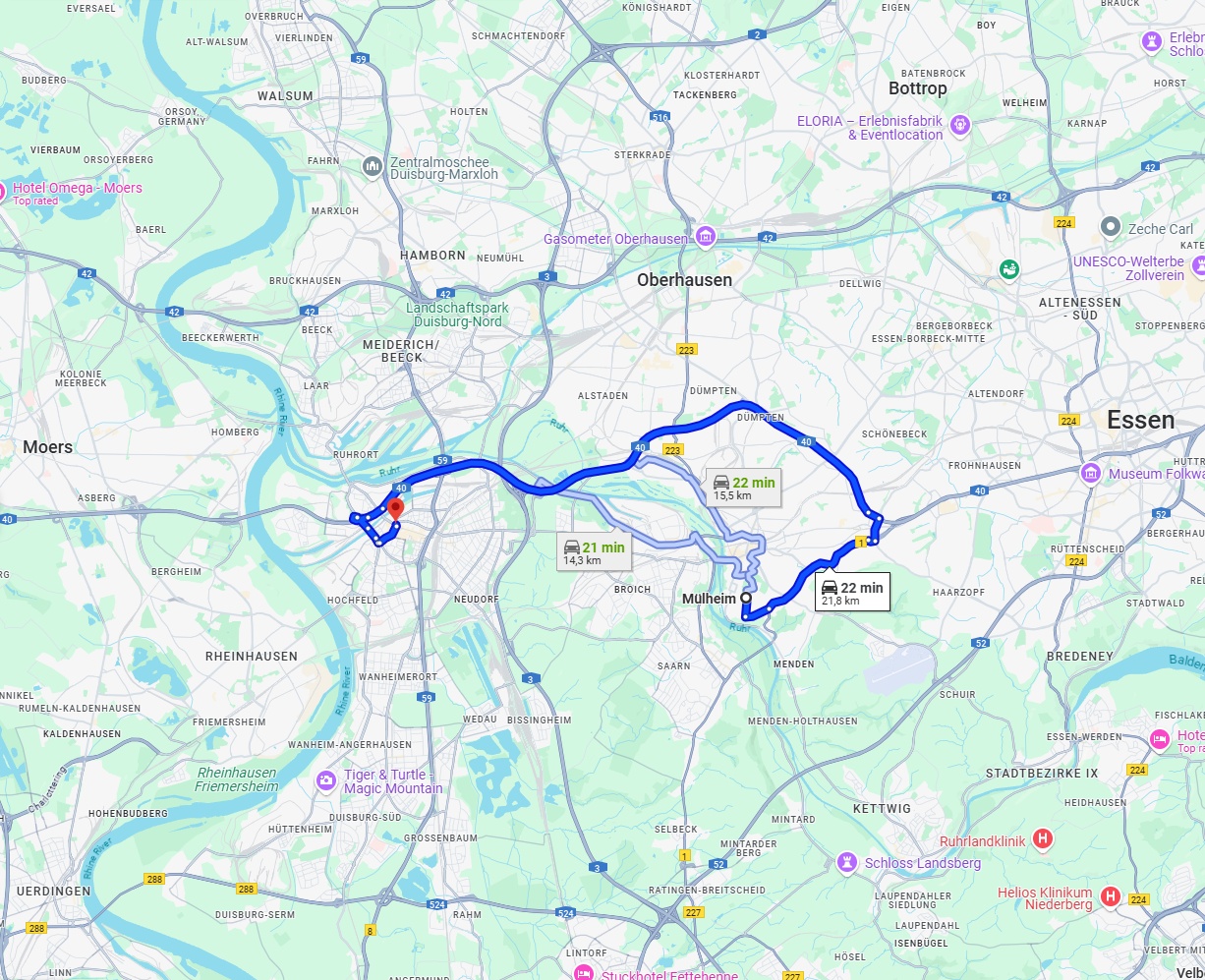 Anreise von Mülheim an der Ruhr Zu Duisburg Über via A40