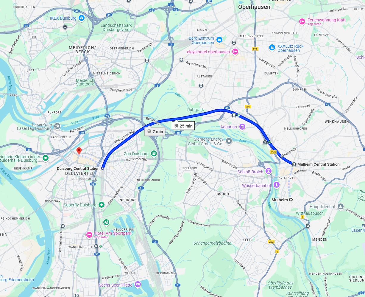 Anreise von Mülheim an der Ruhr Zu Duisburg Über 