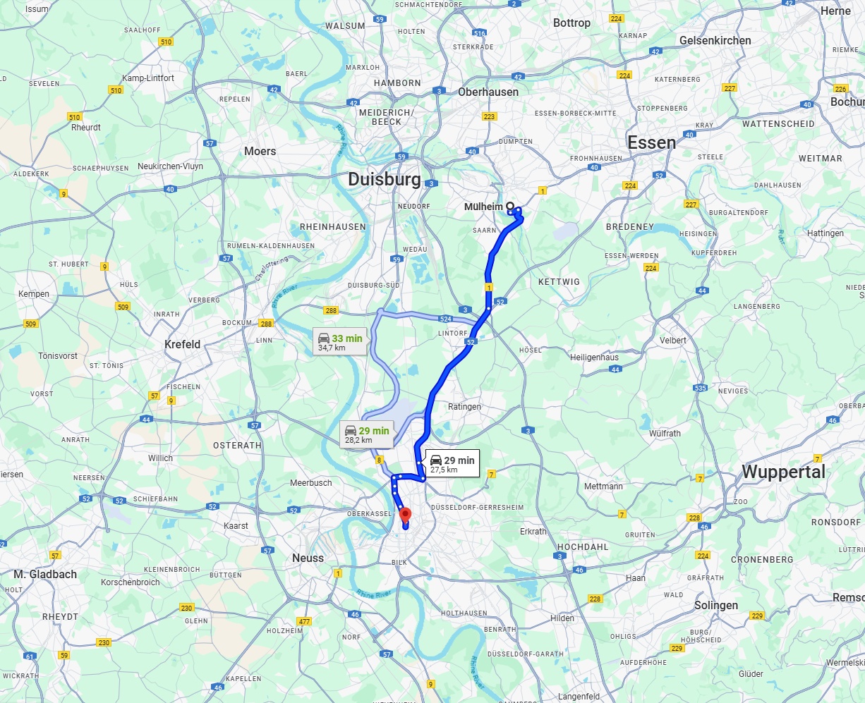 Anreise von Mülheim an der Ruhr Zu Düsseldorf Über via A52 and B1