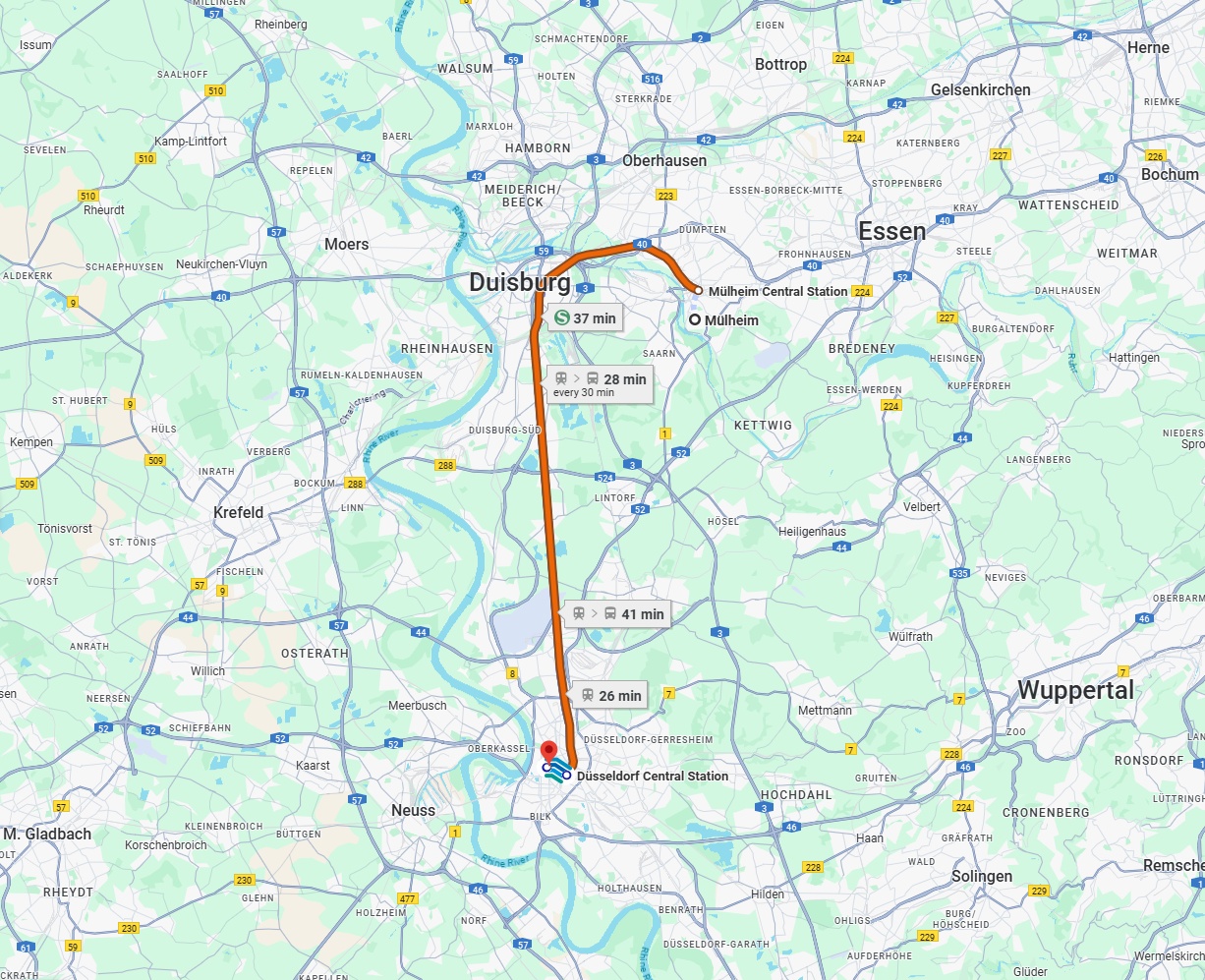 Anreise von Mülheim an der Ruhr Zu Düsseldorf Über 