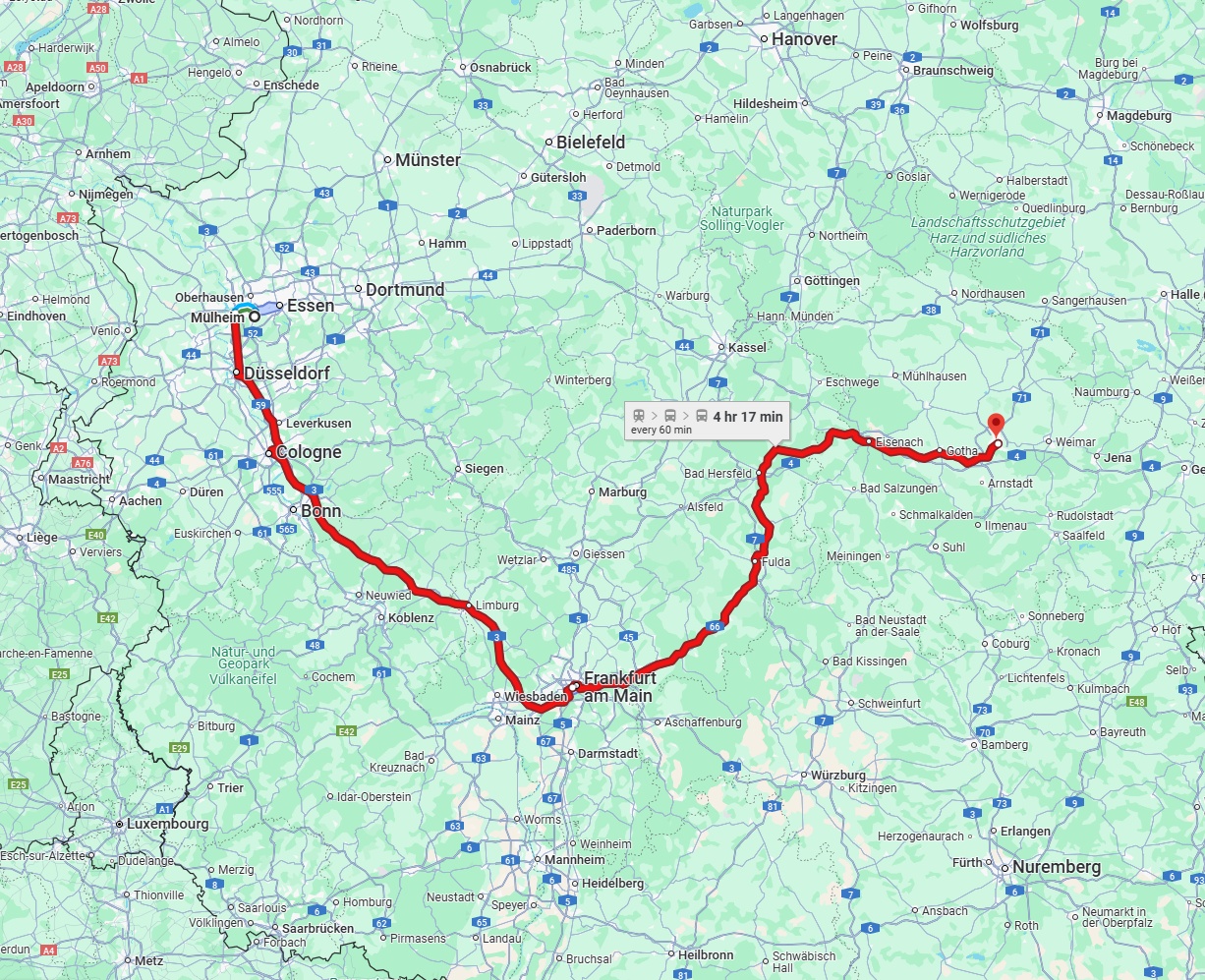 Anreise von Mülheim an der Ruhr Zu Erfurt Über 