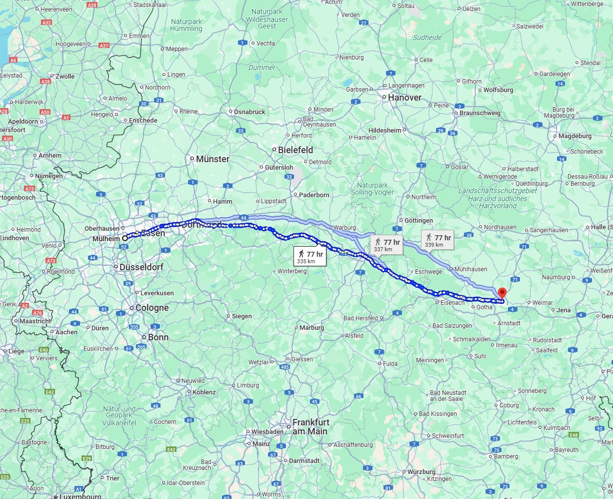 Anreise von Mülheim an der Ruhr Zu Erfurt Über 