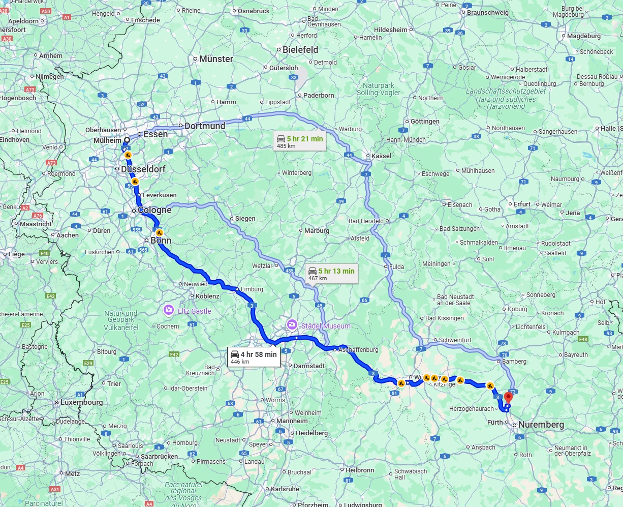 Anreise von Mülheim an der Ruhr Zu Erlangen Über via A3
