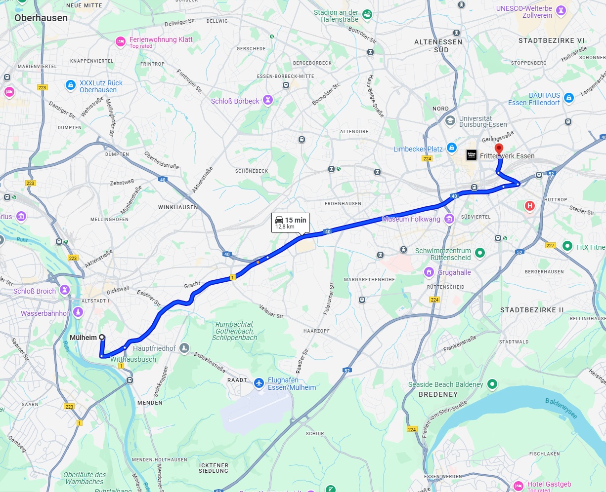 Anreise von Mülheim an der Ruhr Zu Essen Über via B1 and A40