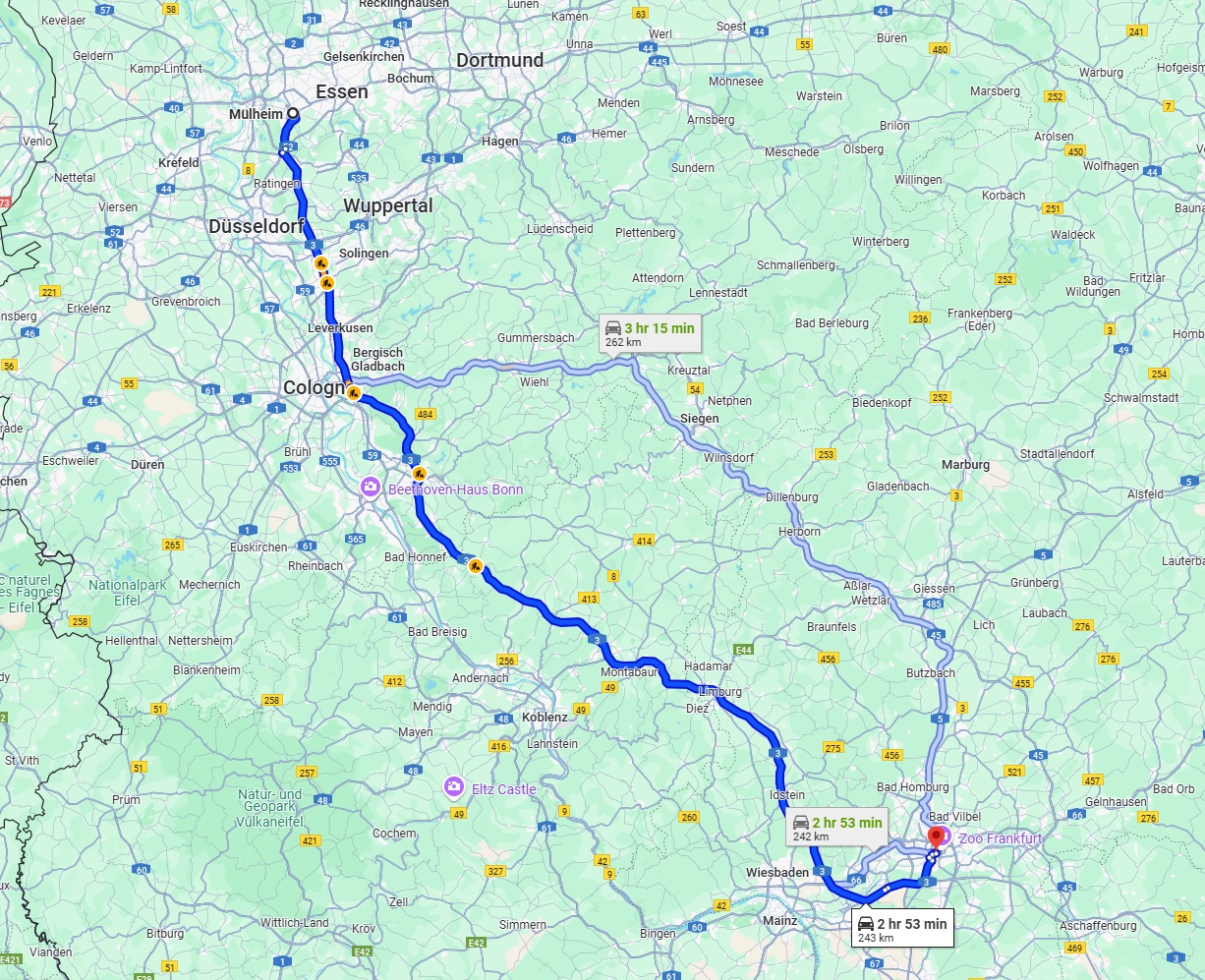 Anreise von Mülheim an der Ruhr Zu Frankfurt am Main Über via A3