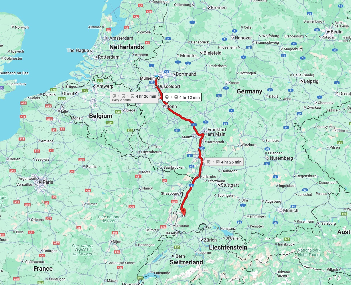 Anreise von Mülheim an der Ruhr Zu Freiburg im Breisgau Über 