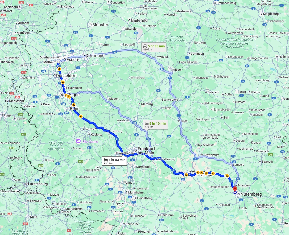 Anreise von Mülheim an der Ruhr Zu Fürth Über via A3