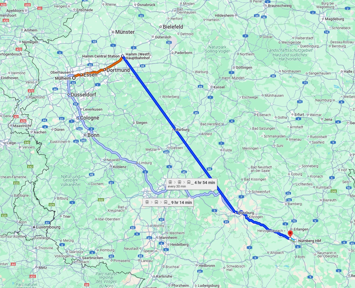 Anreise von Mülheim an der Ruhr Zu Fürth Über 