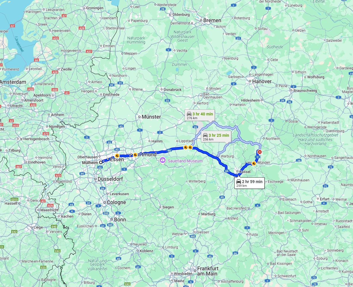 Anreise von Mülheim an der Ruhr Zu Göttingen Über via A44