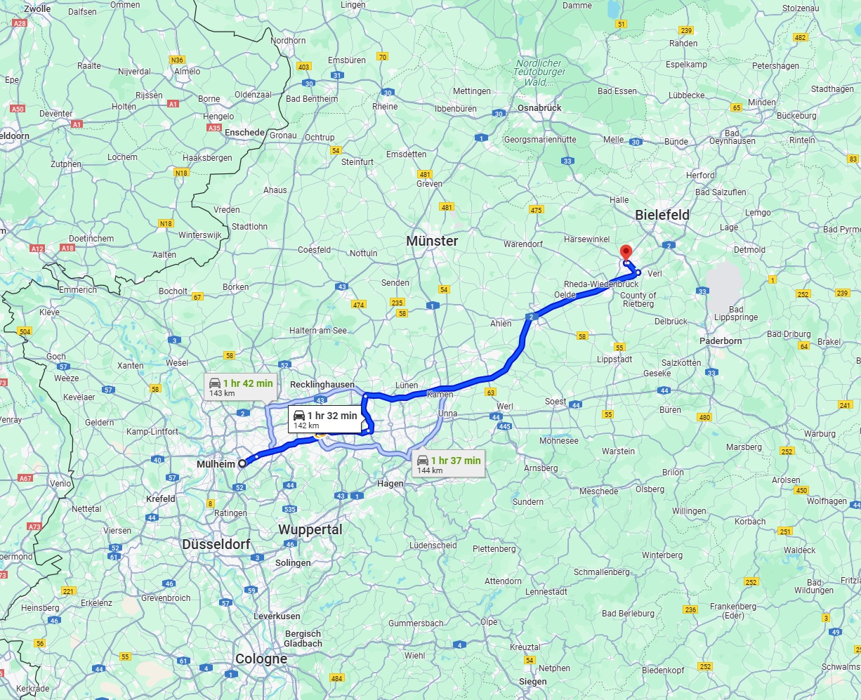 Anreise von Mülheim an der Ruhr Zu Gütersloh Über via A2