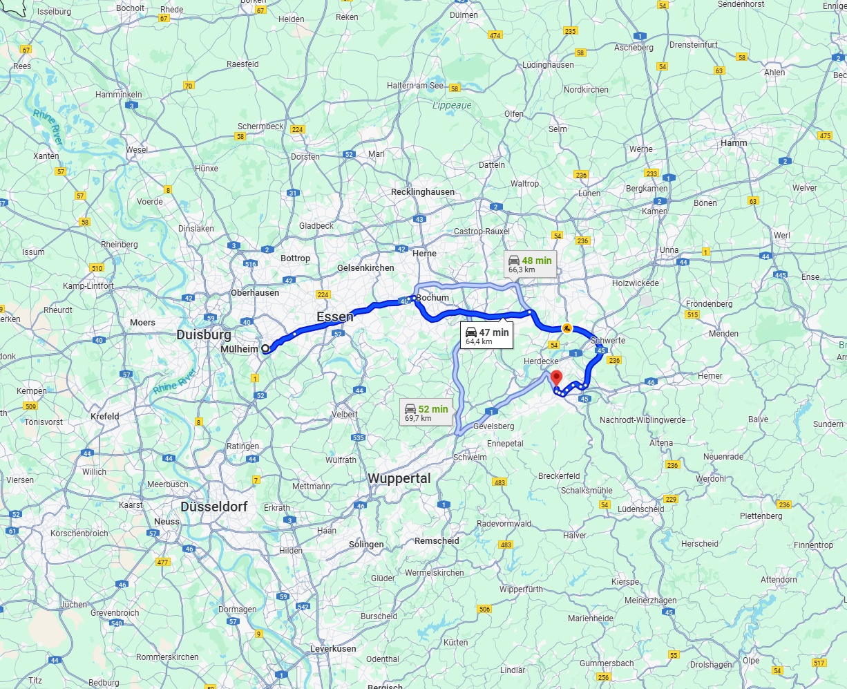 Anreise von Mülheim an der Ruhr Zu Hagen Über via A40, A448 and A45