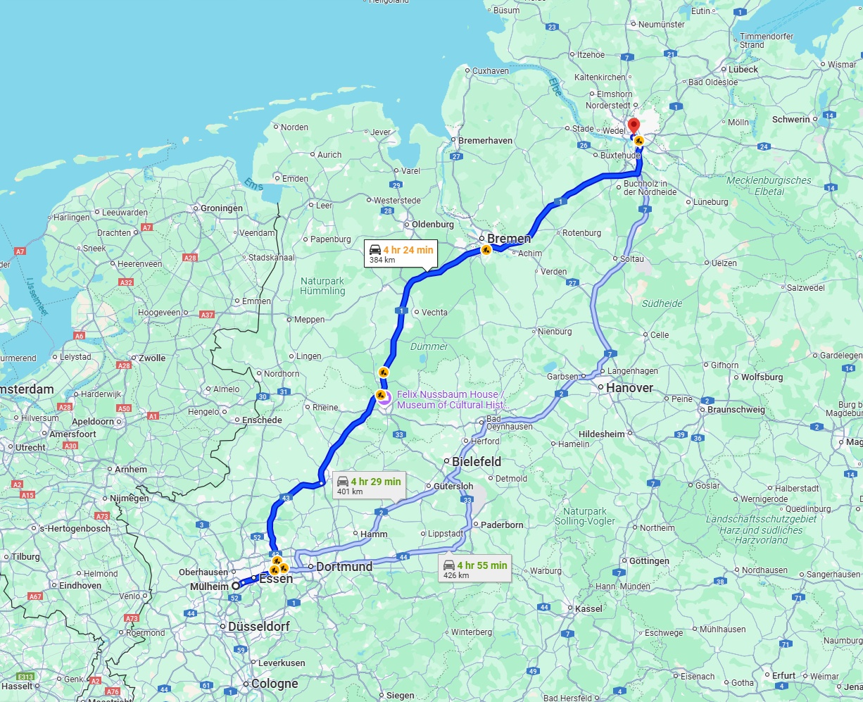 Anreise von Mülheim an der Ruhr Zu Hamburg Über via A1