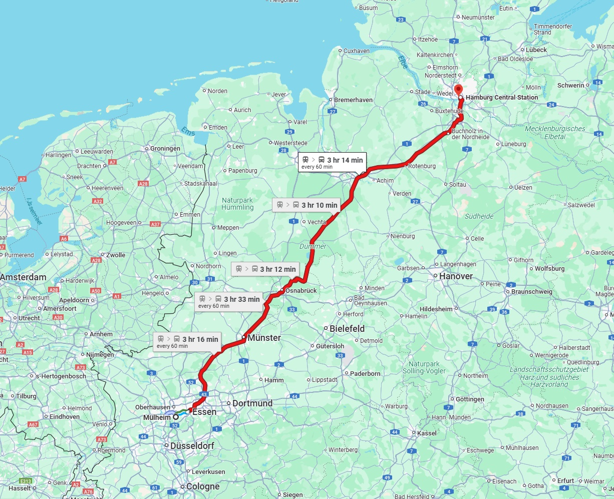 Anreise von Mülheim an der Ruhr Zu Hamburg Über 