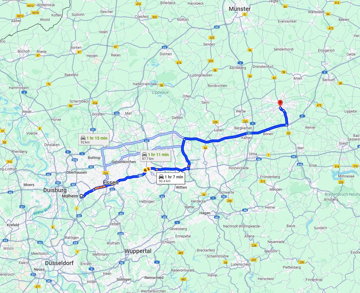 Anreise von Mülheim an der Ruhr Zu Hamm Über via A40 and A2