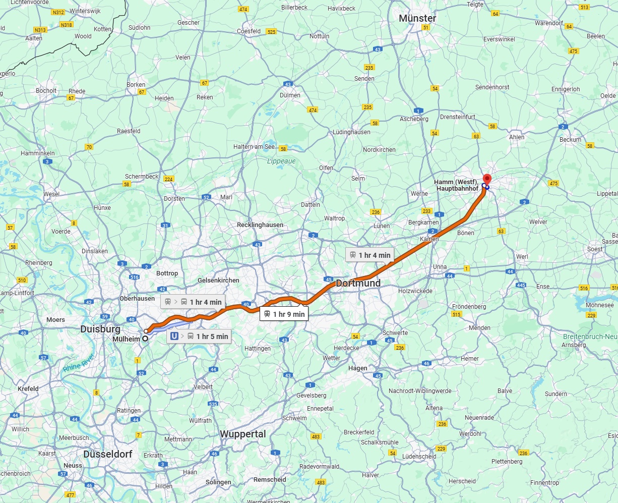 Anreise von Mülheim an der Ruhr Zu Hamm Über 
