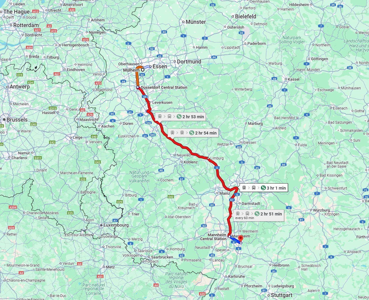 Anreise von Mülheim an der Ruhr Zu Heidelberg Über 