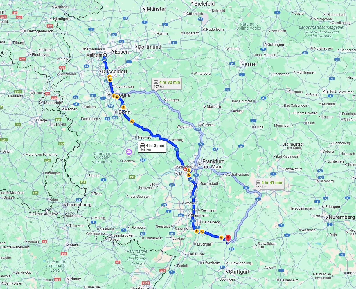 Anreise von Mülheim an der Ruhr Zu Heilbronn Über via A3