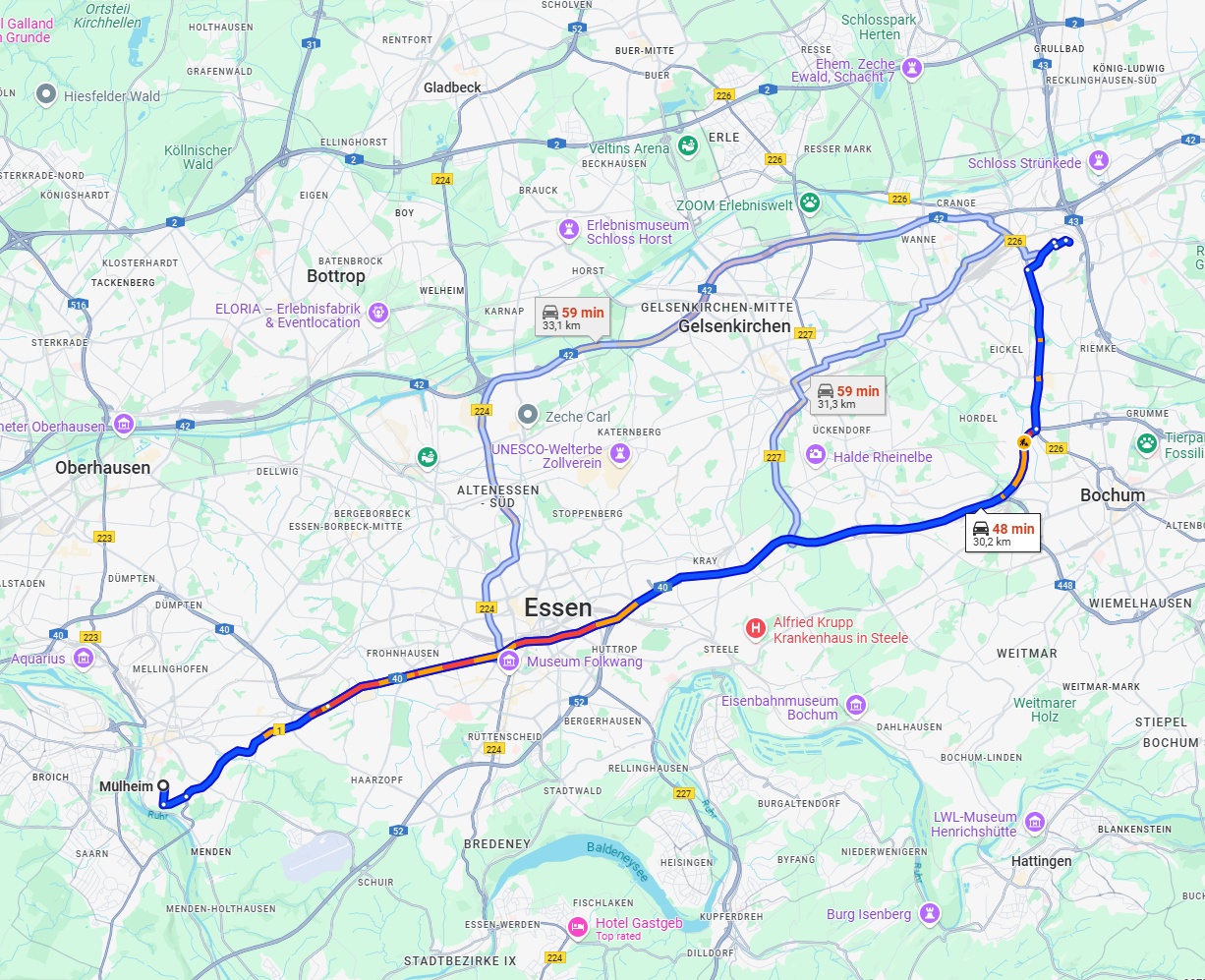 Anreise von Mülheim an der Ruhr Zu Herne Über via A40