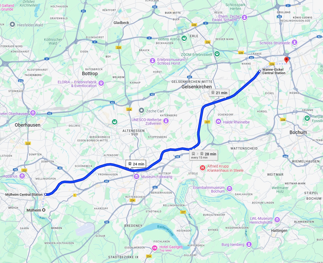 Anreise von Mülheim an der Ruhr Zu Herne Über 