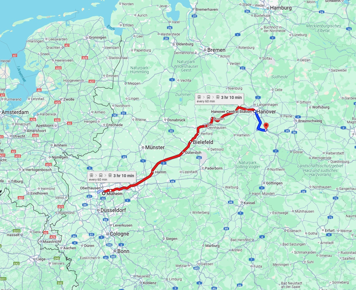 Anreise von Mülheim an der Ruhr Zu Hildesheim Über 