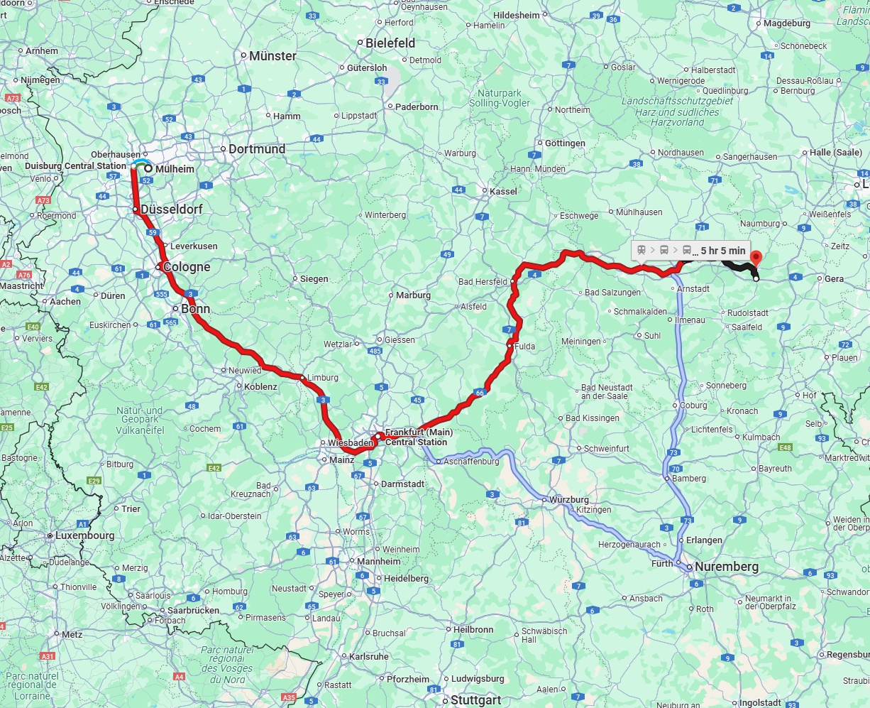 Anreise von Mülheim an der Ruhr Zu Jena Über 
