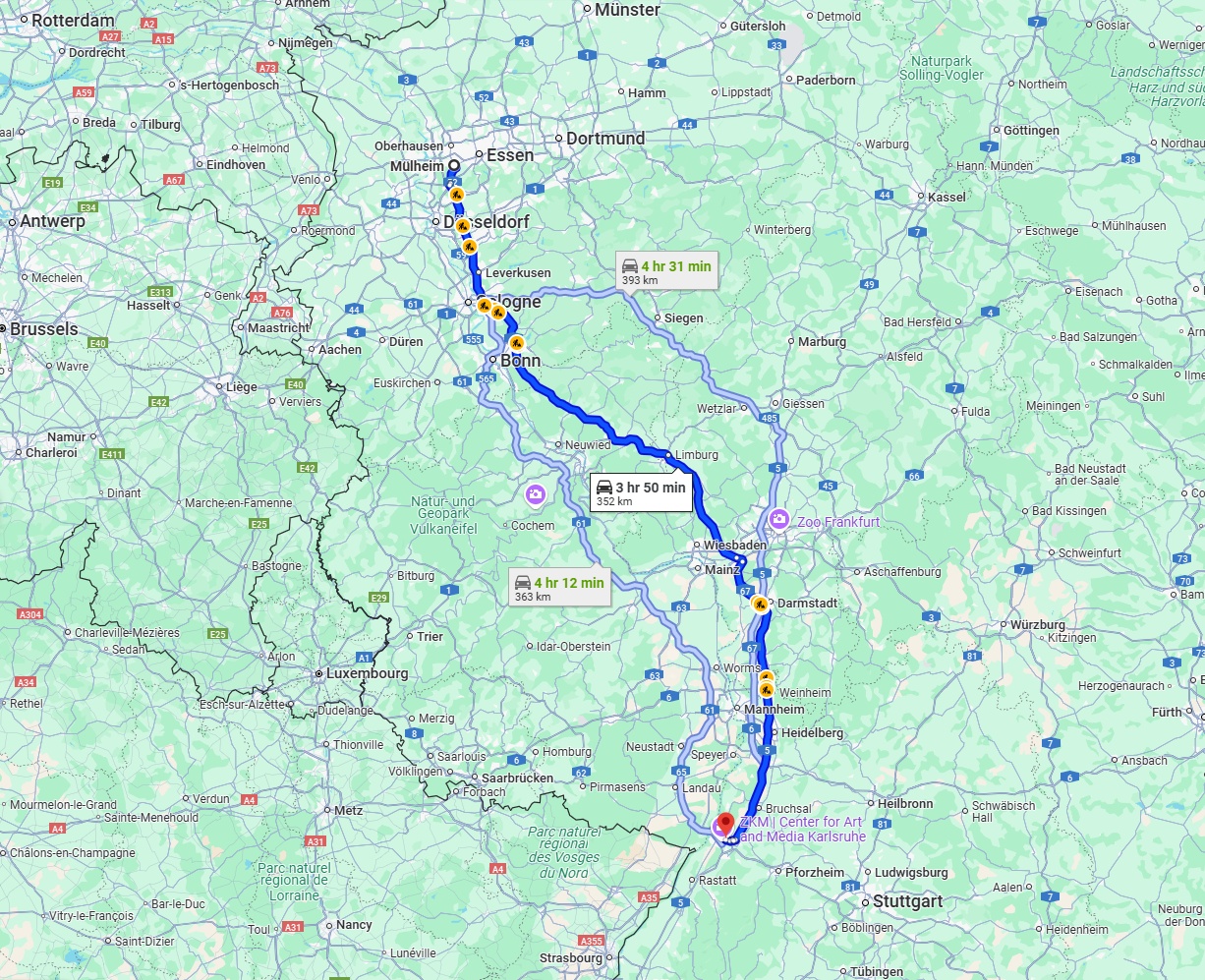 Anreise von Mülheim an der Ruhr Zu Karlsruhe Über via A3 and A5