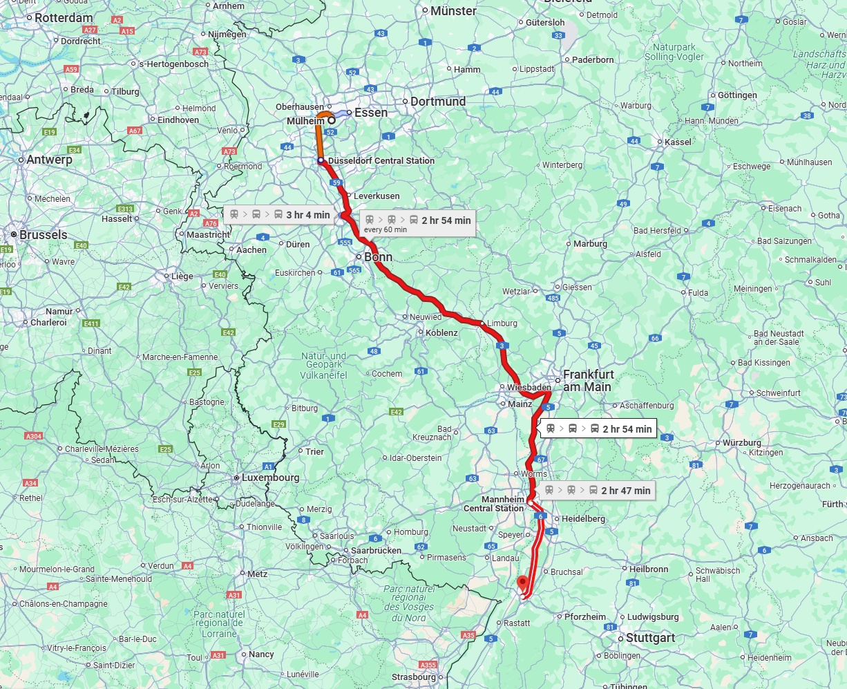 Anreise von Mülheim an der Ruhr Zu Karlsruhe Über 