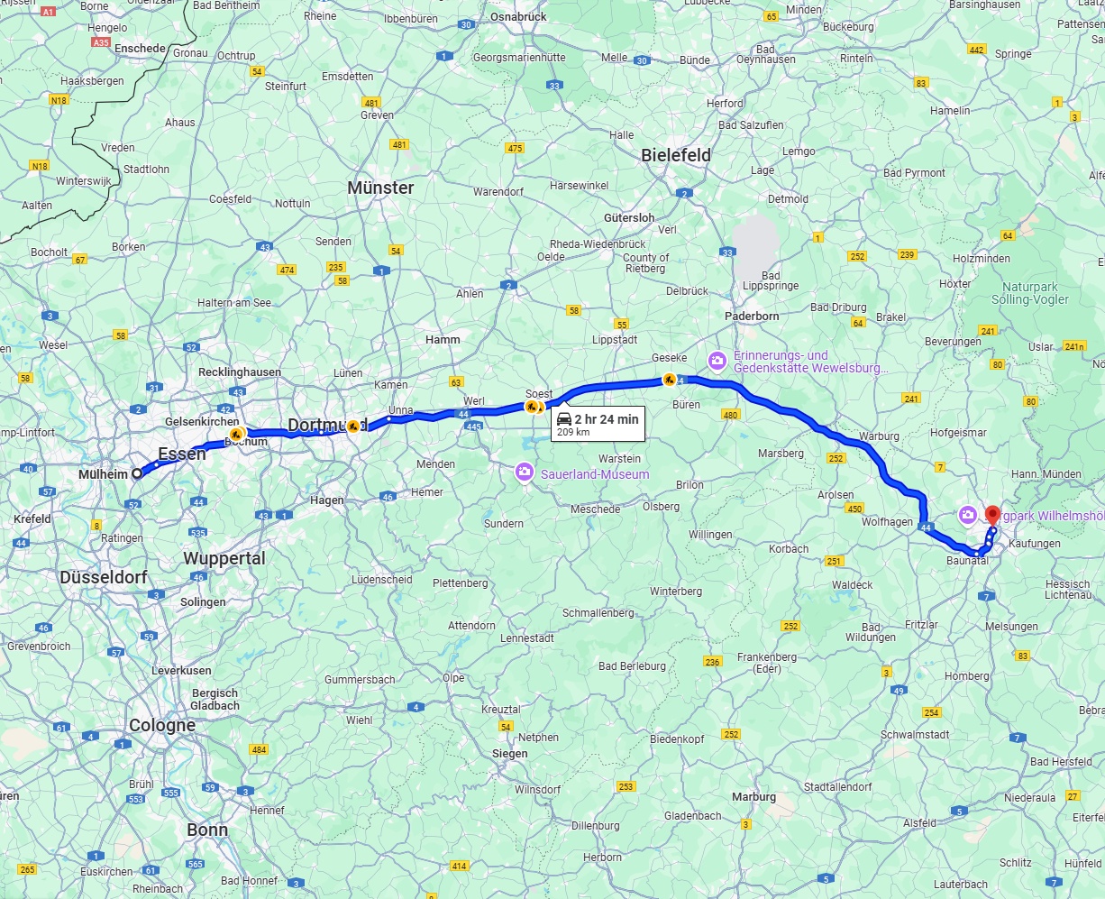 Anreise von Mülheim an der Ruhr Zu Kassel Über via A44
