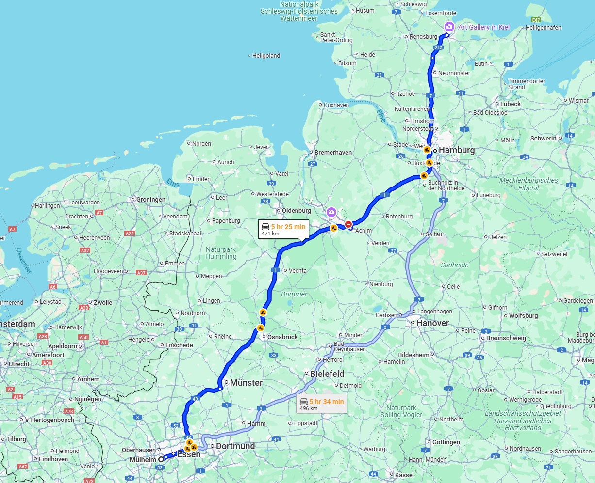 Anreise von Mülheim an der Ruhr Zu Kiel Über via A1