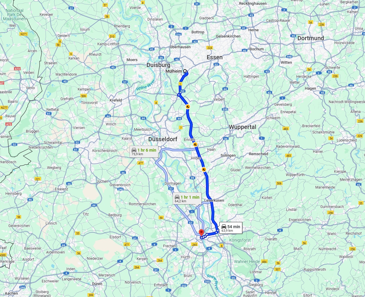 Anreise von Mülheim an der Ruhr Zu Köln Über via A3