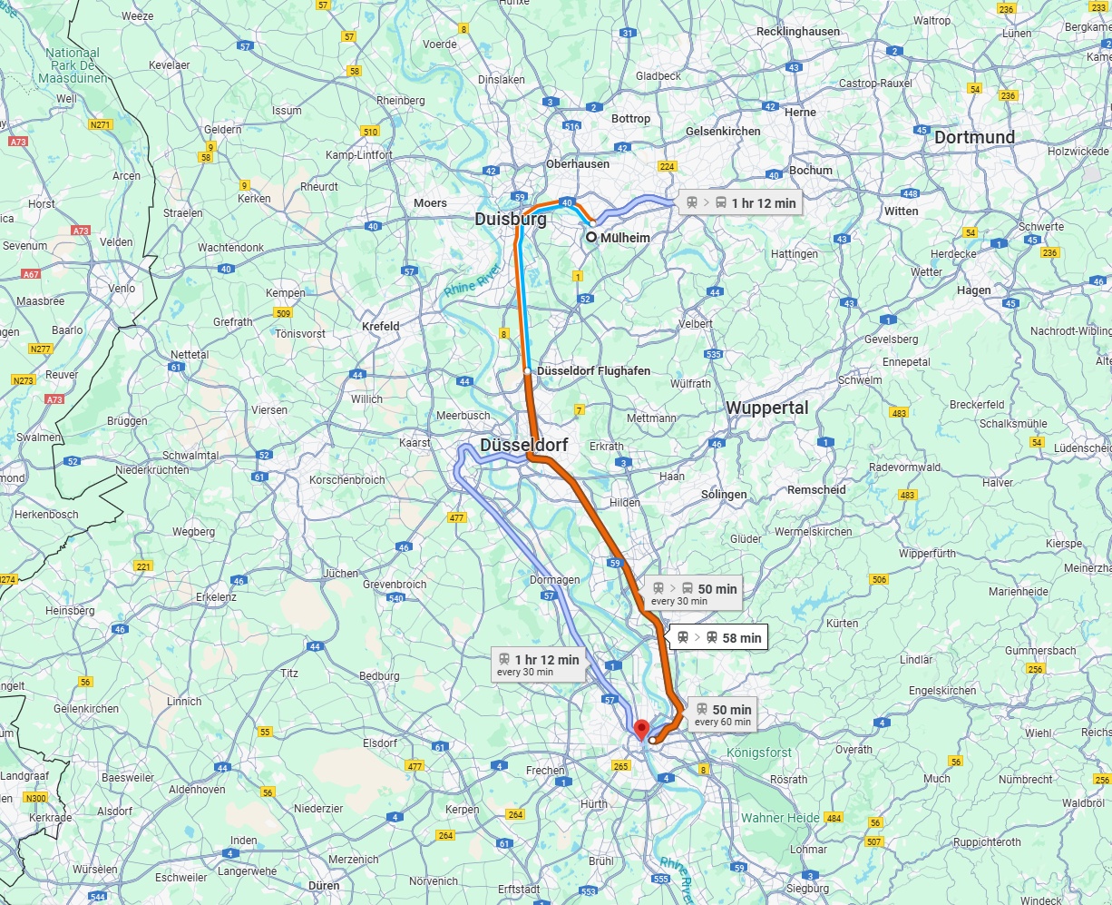 Anreise von Mülheim an der Ruhr Zu Köln Über 