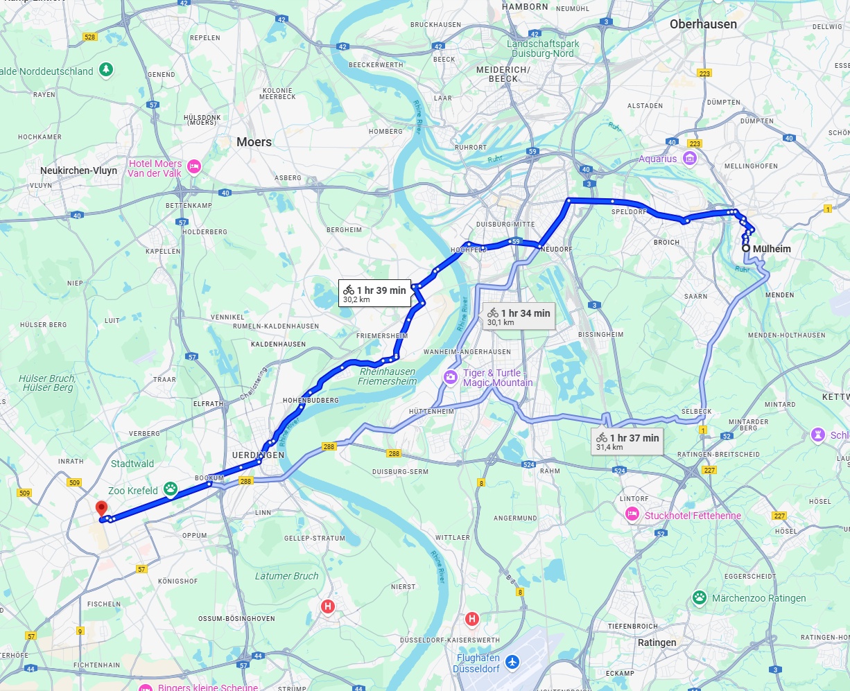 Anreise von Mülheim an der Ruhr Zu Krefeld Über 