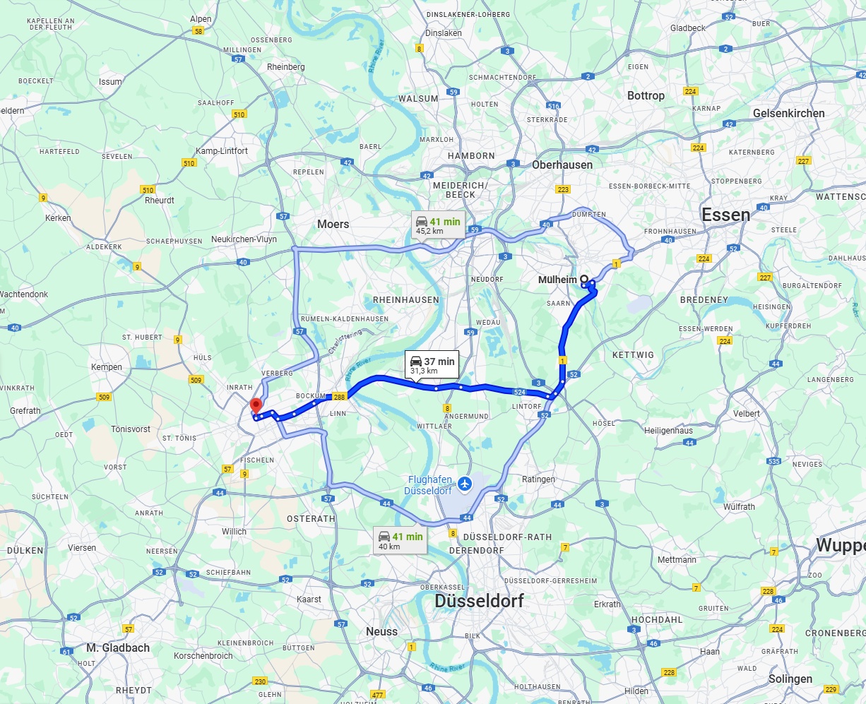 Anreise von Mülheim an der Ruhr Zu Krefeld Über via B288