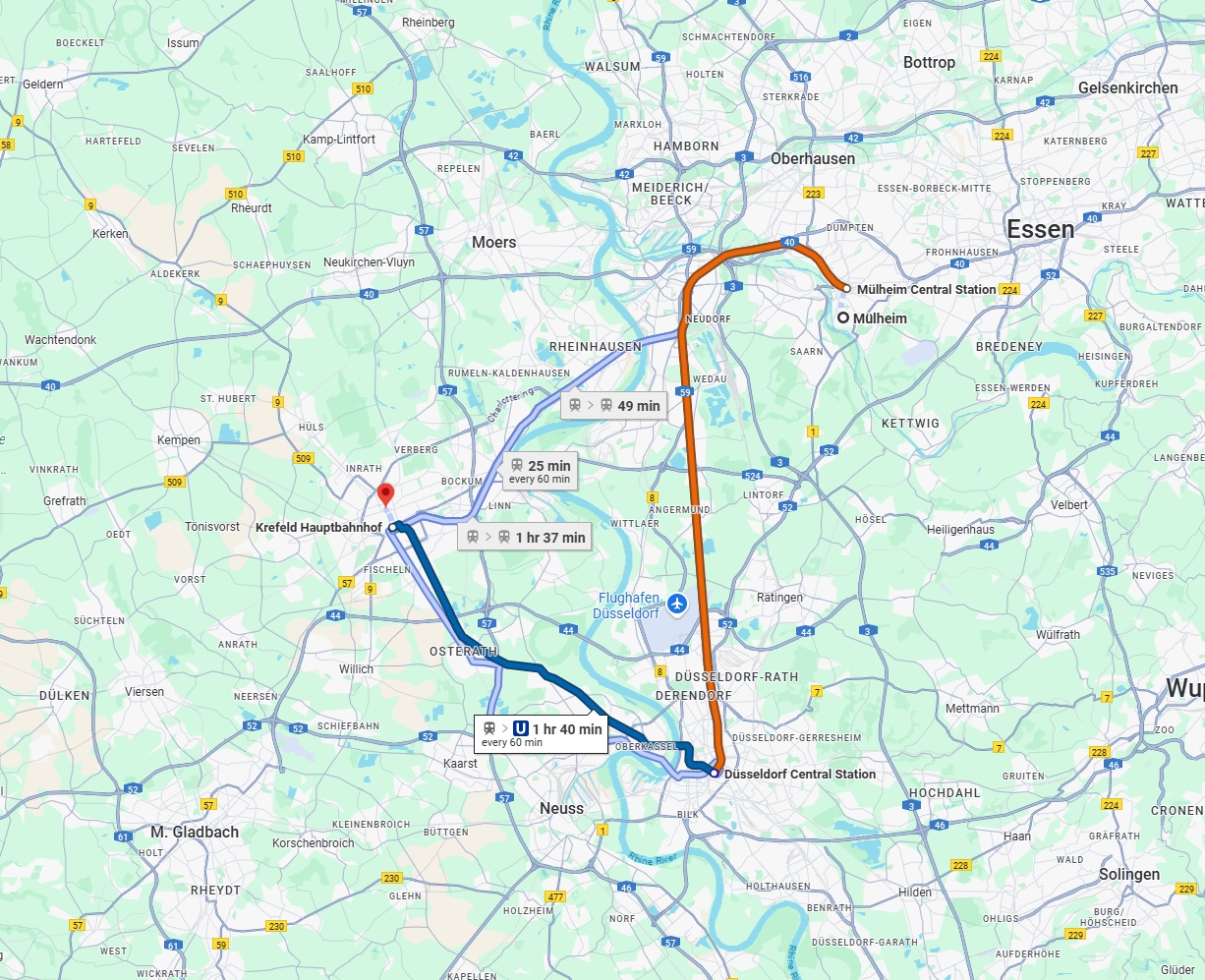 Anreise von Mülheim an der Ruhr Zu Krefeld Über 