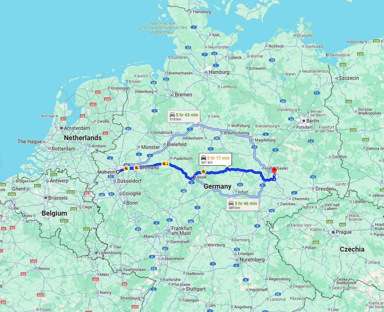 Anreise von Mülheim an der Ruhr Zu Leipzig Über via A44 and A38